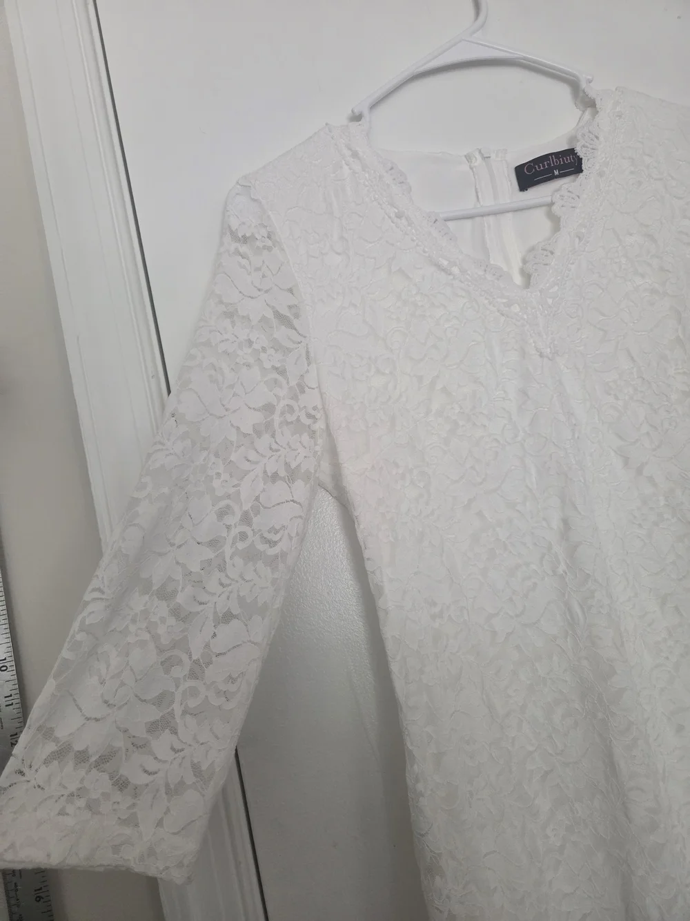 Curlbiuty Cream Lace Midi Dress Medium V-Neck 3/4 Sleeve